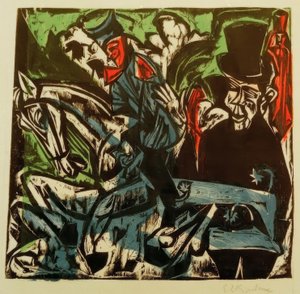 シュレミルは通りで灰色の小さな男に会います 作： Ernst Ludwig Kirchner
