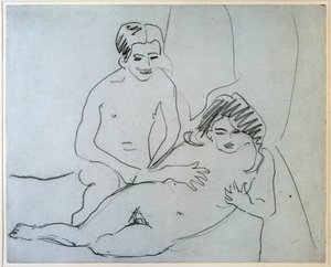 カップルベッドの上で横になっている裸のカップル-描画Ernst Ludwig Kirchner（1880-1938）New York、Museum of Modern Art 作： Ernst Ludwig Kirchner