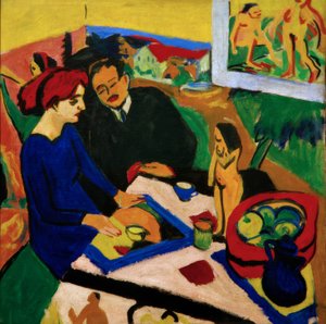 テーブルでのドリスとヘッケル 作： Ernst Ludwig Kirchner