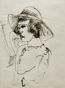 ELKirchner、大きな帽子をかぶったエルナの肖像 作： Ernst Ludwig Kirchner