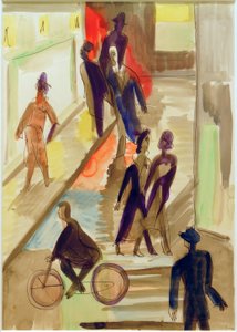 ELKirchner、自転車でのストリートシーン 作： Ernst Ludwig Kirchner