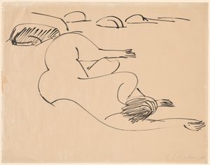 岩の間のビーチに横たわるエルナ 作： Ernst Ludwig Kirchner