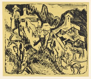 山で彼の群れとヤギ飼い 作： Ernst Ludwig Kirchner