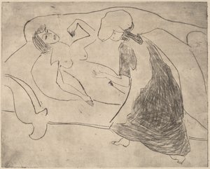 女の子、もう一人が彼女の腹をこする 作： Ernst Ludwig Kirchner