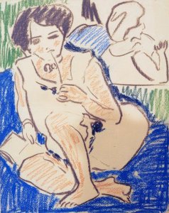 ドードーの本をしゃがむ 作： Ernst Ludwig Kirchner