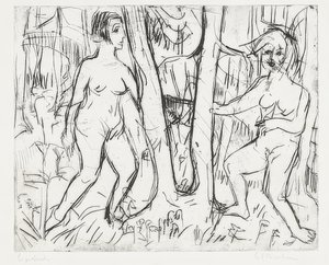 森で遊ぶ女の子。 1923 作： Ernst Ludwig Kirchner