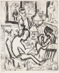 人とインテリア。 1923 作： Ernst Ludwig Kirchner
