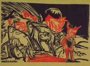 羊飼いと牛の群れ。 1919 作： Ernst Ludwig Kirchner