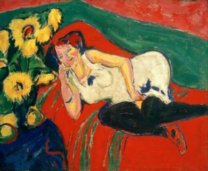 白いシャツで横になっている女性 作： Ernst Ludwig Kirchner