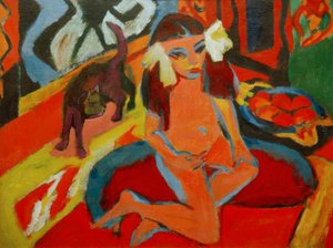 猫を持つ少女、フレンツィ 作： Ernst Ludwig Kirchner