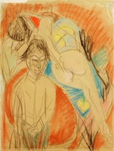 画家と裸の女性（モデルの自画像） 作： Ernst Ludwig Kirchner