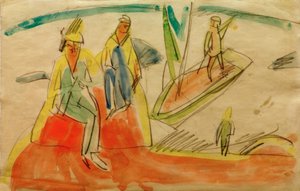 人とビーチでボート 作： Ernst Ludwig Kirchner