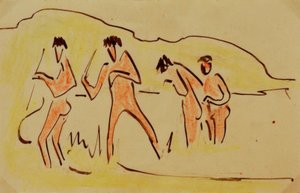 葦を投げる海水浴客 作： Ernst Ludwig Kirchner