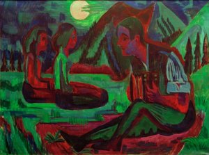 Mondnacht; Handorgler in Mondnacht 作： Ernst Ludwig Kirchner