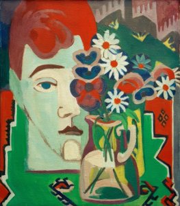 花とミラーの頭 作： Ernst Ludwig Kirchner