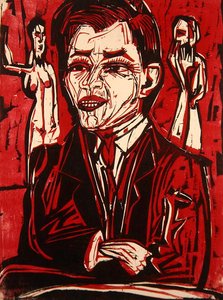 グロウマン博士の肖像（カラー木版画） 作： Ernst Ludwig Kirchner
