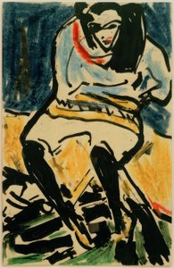 6.4.1910からErich Heckelへのポストカード（折りたたみ椅子のMarzella） 作： Ernst Ludwig Kirchner