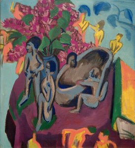 彫刻と花のある静物 作： Ernst Ludwig Kirchner