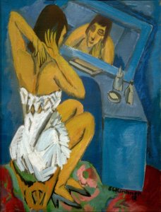トイレ;鏡の前の女性 作： Ernst Ludwig Kirchner