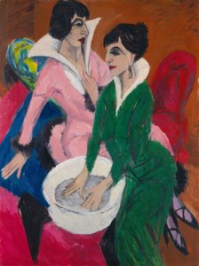 シンクで 2 人の女性。 シスターズ、1913年。 作： Ernst Ludwig Kirchner