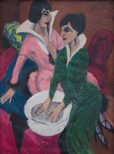 洗面器を持つ二人の女；シスターズ 作： Ernst Ludwig Kirchner