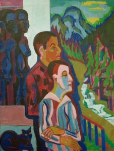 日の出前-エルナがヴィルトボーデンハウスの前にいても 作： Ernst Ludwig Kirchner
