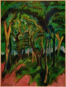 ピンクの前景を持つ森の中心 作： Ernst Ludwig Kirchner