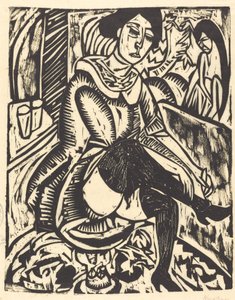靴ひもを結ぶ女 (Frau, Schuh Zuknopfend) 作： Ernst Ludwig Kirchner
