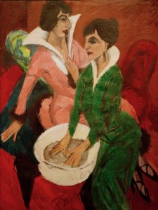シンクを持つ女性2人。姉妹 作： Ernst Ludwig Kirchner