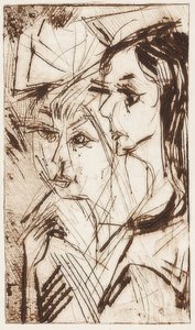 2人の女の子の頭。 1919 作： Ernst Ludwig Kirchner
