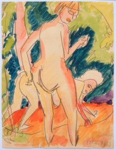 入浴する二人の女の子 作： Ernst Ludwig Kirchner