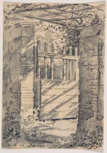 つるの葉に覆われた開いた庭の門 作： Ernst Meyer