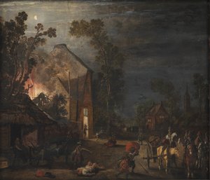 夜に略奪された村 作： Esaias van de Velde