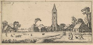 牧草地と村の教会のある風景 作： Esaias van de Velde I