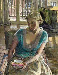 冬のお茶（キャンバスに油彩） 作： Ethel Gabain