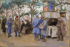 1917年パリのニューススタンドでの兵士 作： Ethel Hunter