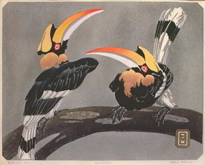サイチョウ、1937（linocut） 作： Ethleen Palmer