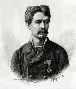 ガリエニ指揮下のアフリカ遠征（1879-1882）の際のタウタン医師の肖像。ジョセフ・ガリエン司令官の物語「Exploration du Haut Niger（ニジェール河畔の探検）」（現在のマリ）を説明するために、E.ロンジャットが写真から作成した版画 作： Etienne Antoine Eugene Ronjat