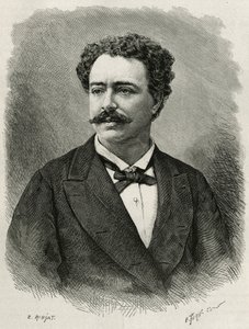 イタリアの作家で旅行家のエドモンド・デ・アミチス（1846-1908）の肖像、E.Ronjatによる彫刻、エドモンド・デ・アミチスのモロッコの物語を説明するためのもの、1875年、エドゥアール・シャルトンの指揮の下、『tour du monde』に掲載された。 作： Etienne Antoine Eugene Ronjat