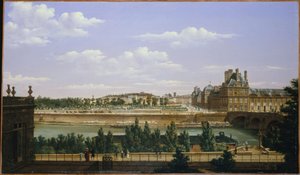 1813年、オルセー橋から見たチュイルリー宮殿の庭園と宮殿（油彩・カンヴァス） 作： Etienne Bouhot