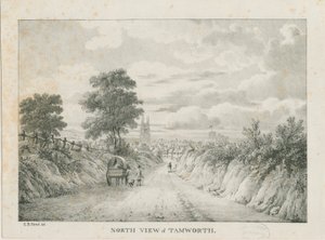タムワース-北からの遠景：リトグラフ、nd [1796-1865] 作： Etienne Bruno Hamel