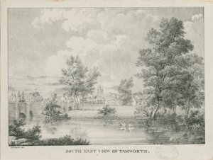 タムワース-南からの遠景：リトグラフ、nd [1796-1865] 作： Etienne Bruno Hamel