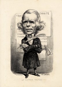 feuille volante - Etienne Carjat (1826-1906)によるイラスト。医療、医学、sante、Charite、解剖学、ポスター ディスプレイ - 外科医、Velpeau Alfred (1795-1867) 作： Etienne Carjat