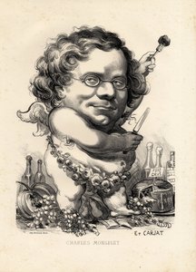 flying leaf - Etienne Carjat (1826-1906)によるイラスト。Obeite, Foie gras - モンスレー・シャルル (1825-1888) 作： Etienne Carjat