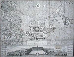 ラシュタットの町とその周辺、そしてシュロスの地図(彫刻) 作： Etienne Claude Voysard