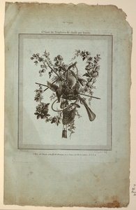 狩りの道具を備えたトロフィー、プレート 1、「Suite de Trophées de chasse」より Suite VI 作： Etienne Claude Voysard