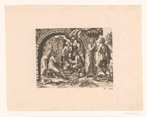 スープと手に息を吹き込むサテュロスと農民の寓話 作： Etienne Dupérac (attributed to)