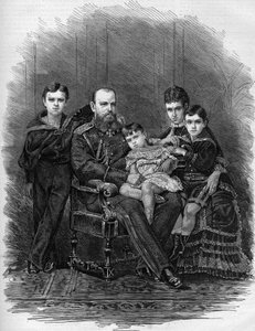 1881年のロシア皇室の肖像。皇帝アレクサンドル3世（1845-1894）とマリー・フェオドロフナ（またはフィオドロフナ、またはフェドロフナ）（マリー・ソフィー・ダグマー
