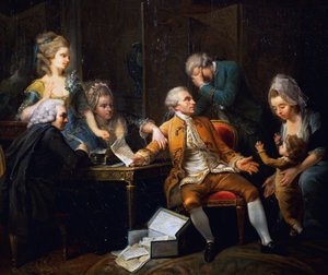 破棄された契約書」ジュラート・エティエンヌ（1699-1789）の絵画、フランス 作： Étienne Jeaurat
