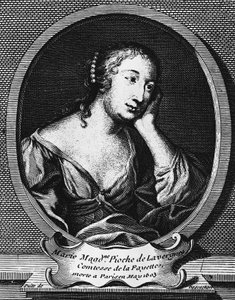 フランスの小説家、マリー＝マドレーヌ・ピオッシュ・ド・ラ・ヴェルニュ、コンテス・ド・ラ・ファイエット（1634-1693）、エティエンヌ・ジェハンディエ・デロシェール（1668-1741）による彫刻のメダリオン肖像画 作： Etienne Jehandier Desrochers